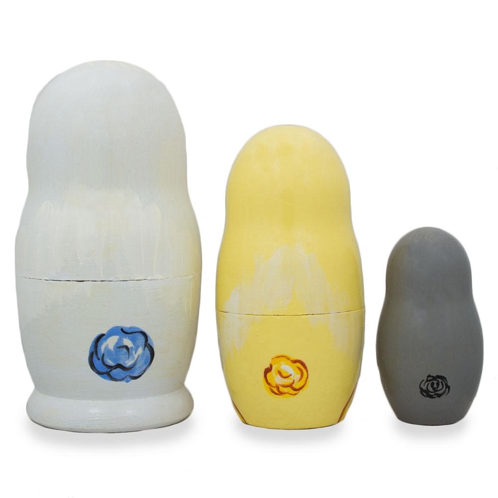 Set of 3 Bunnies with Easter Eggs Wooden Nesting Dolls 4.25 Inches