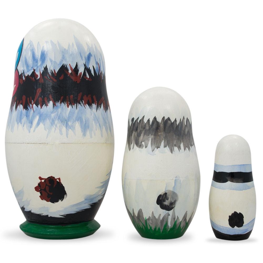 Set of 3 Panda Bears Family Wooden Nesting Dolls 4.25 Inches