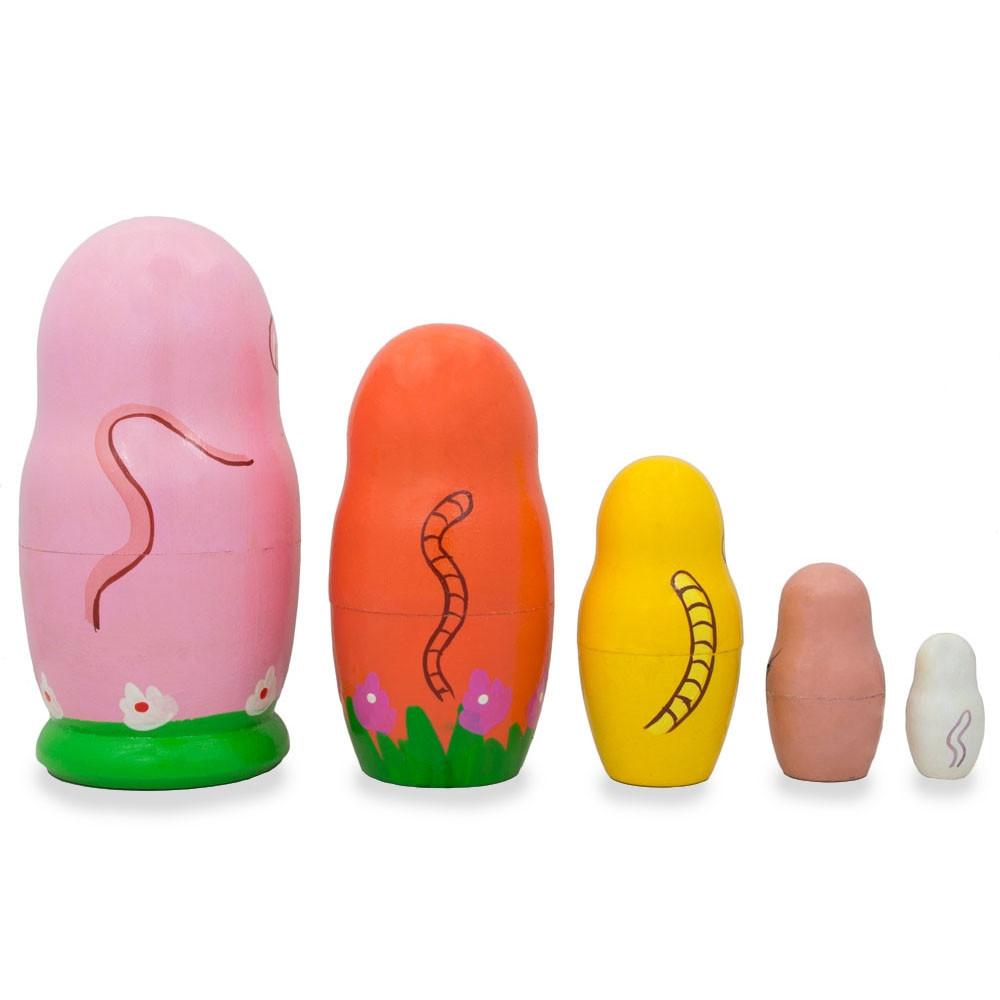 Set of 5 Cats and Kitties Wooden Nesting Dolls 4.25 Inches