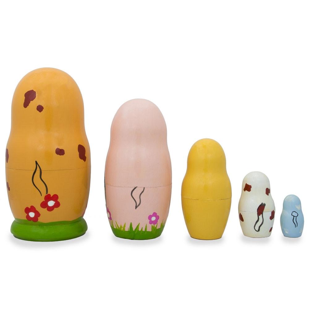 Set of 5 Dogs and Puppies Wooden Nesting Dolls 4.25 Inches