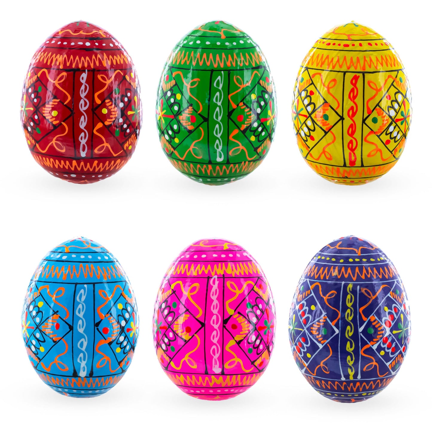 Set of 6 Ukrainian Geometric Wooden Easter Eggs 2.5 Inches