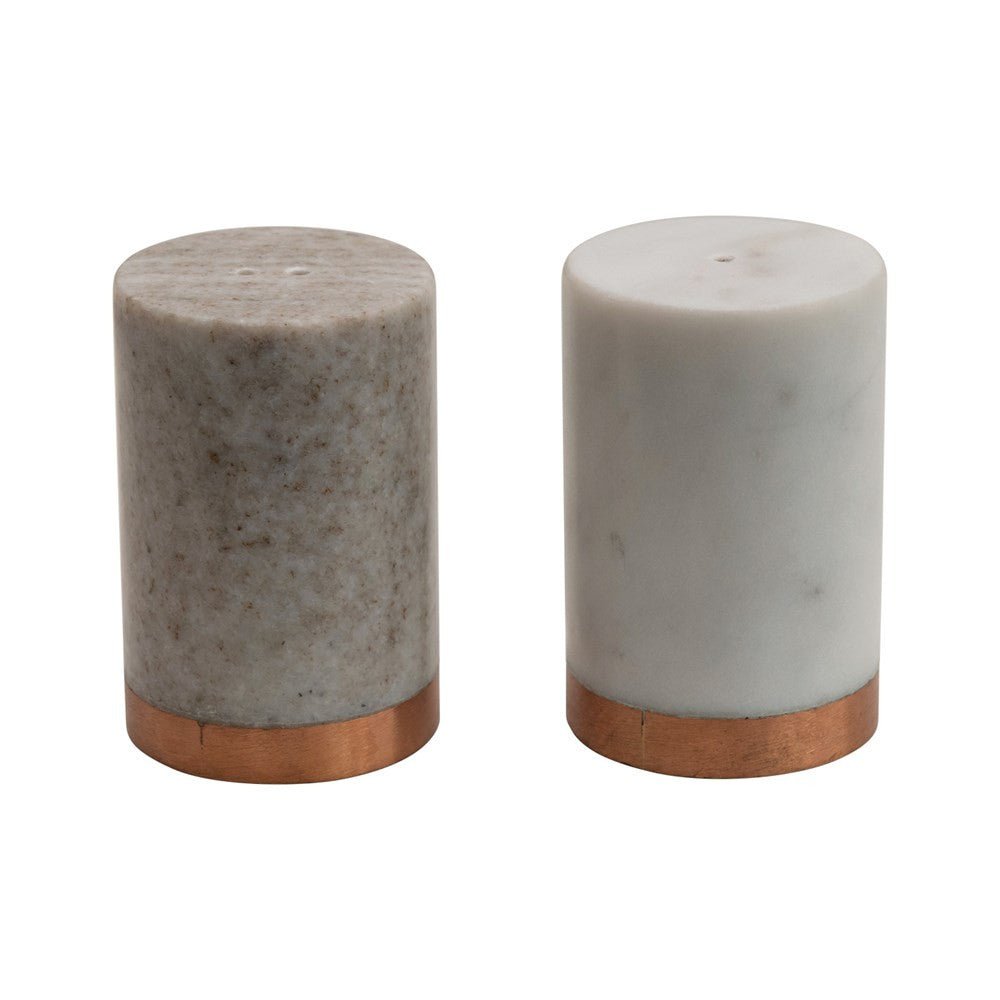 Marble Salt & Pepper Shakers with Copper Base, Set of 2