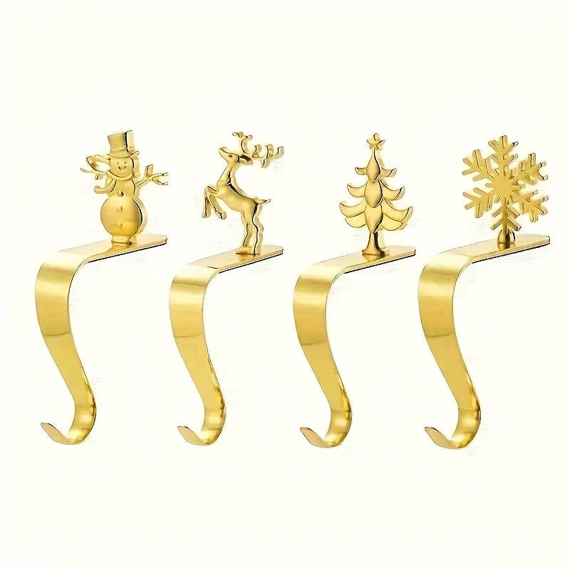 Metal Christmas Stocking Holder Set, 4pcs Golden with Non-Slip Hooks
