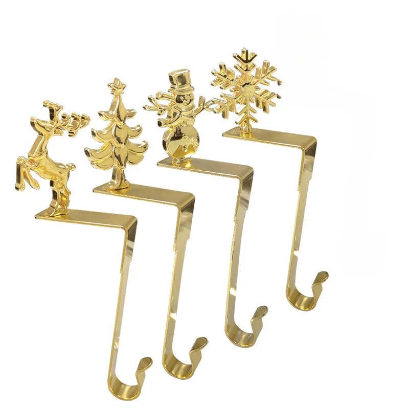 Metal Sock Hook - Heavy-Duty Iron Fireplace Hanger with Red & Golden Design
