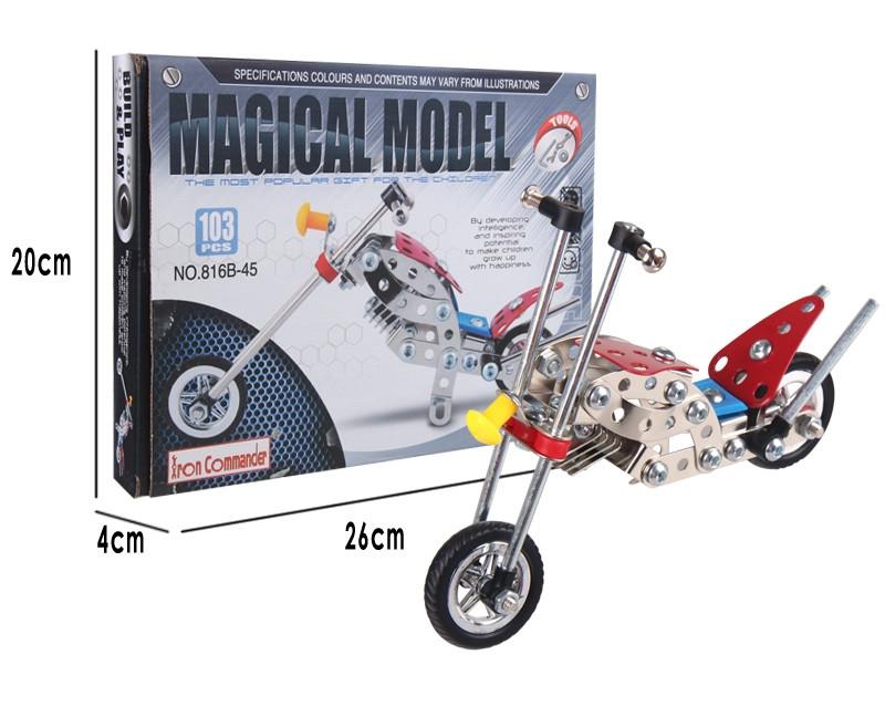 Metal Motorcycle Model Kit Buildable Chopper Toy with Bolts & Tools DIY (105 Pieces) 7.5 Inches