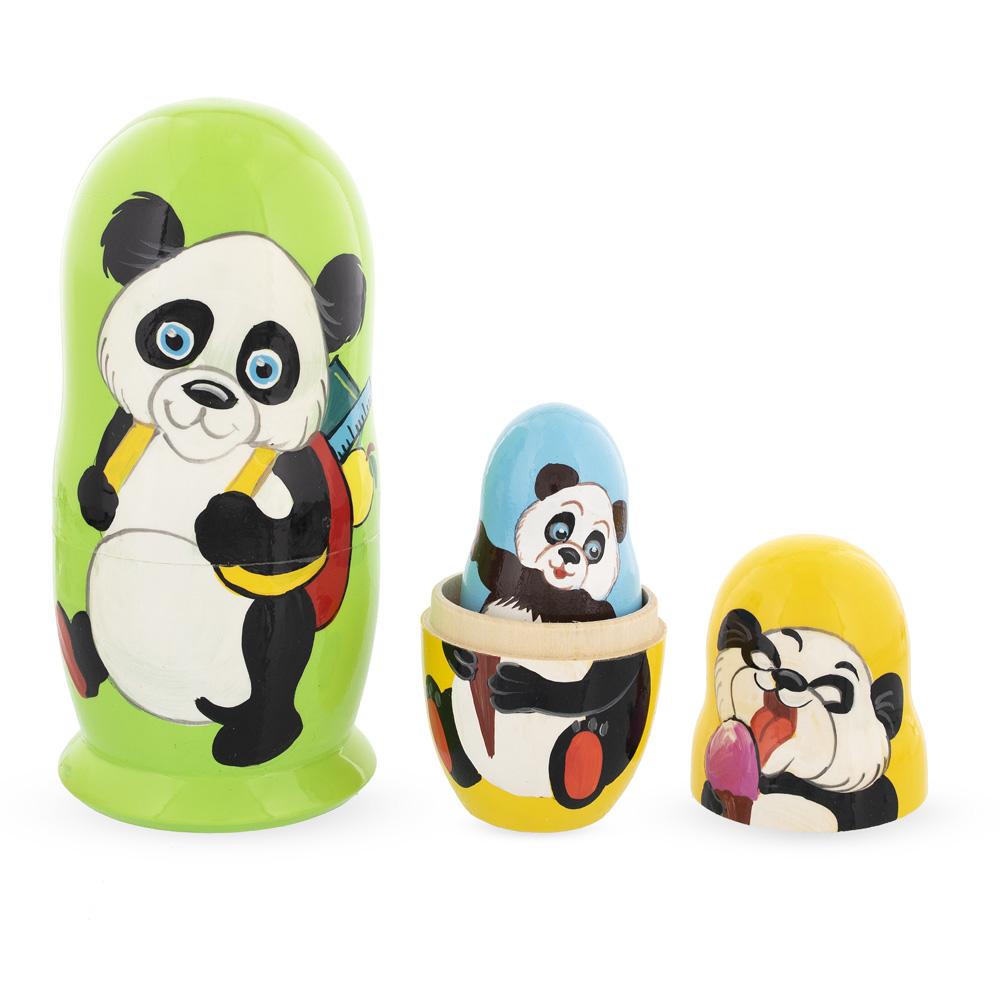 Set of 5 Panda Wooden Nesting Dolls 6 Inches