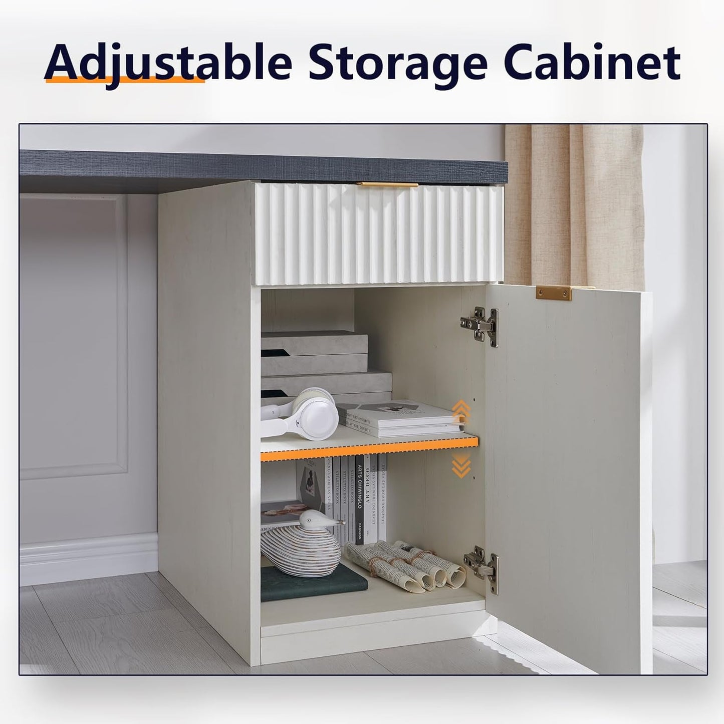 Modern 58 Inch Executive Desk with Storage and Drawers