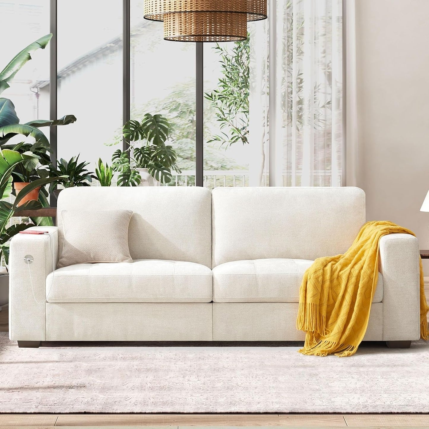 Modern 89 Inch Sofa with USB Ports and Removable Cover