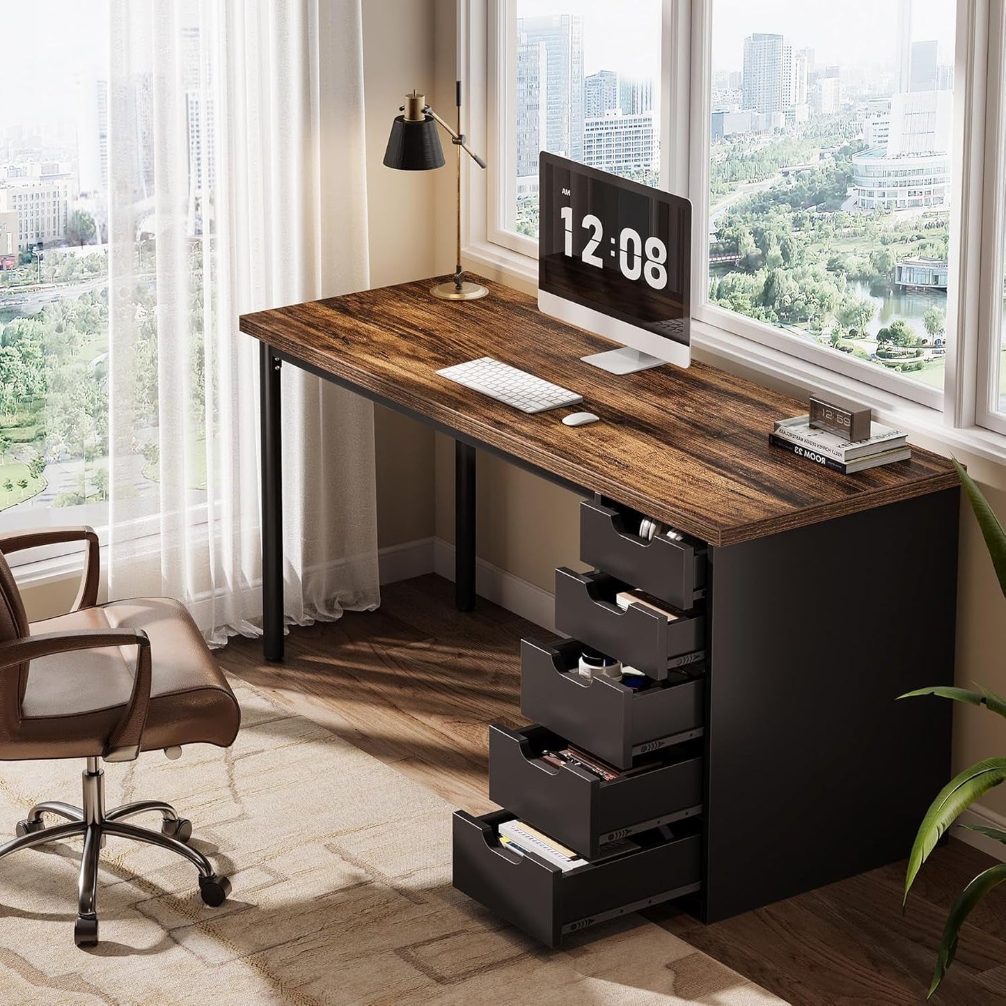 Modern Simple Computer Desk with Reversible Drawers for Space Saving