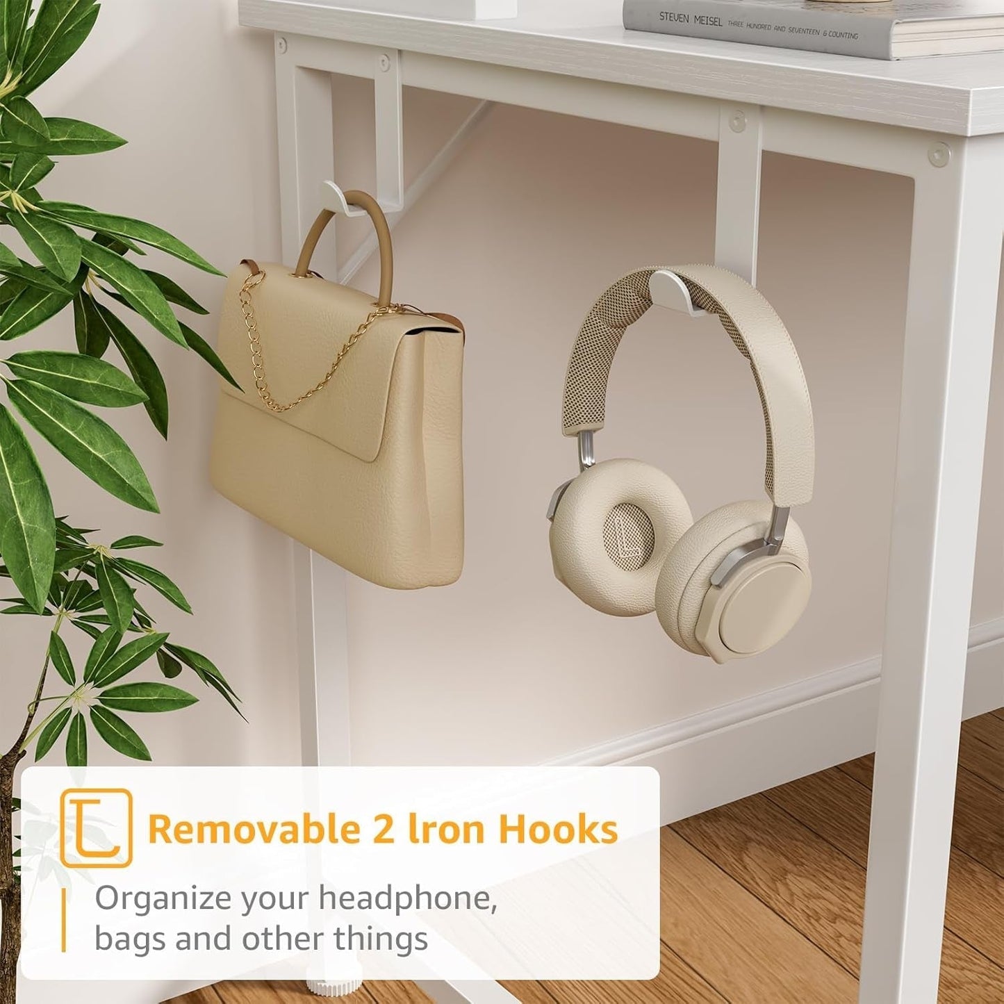 Modern White Computer Desk with Hutch and Drawers