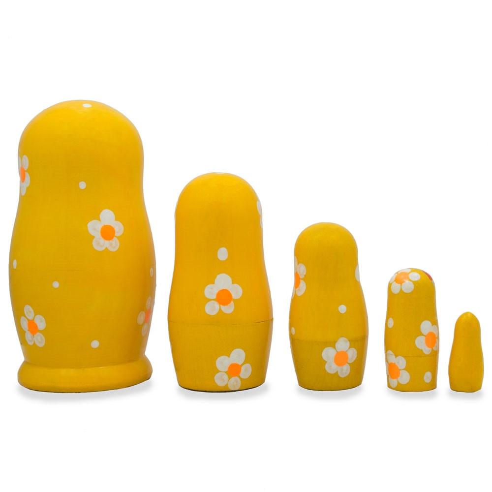 5 Rooster and Daisies Floral Wooden Nesting Dolls 4.5 Inches