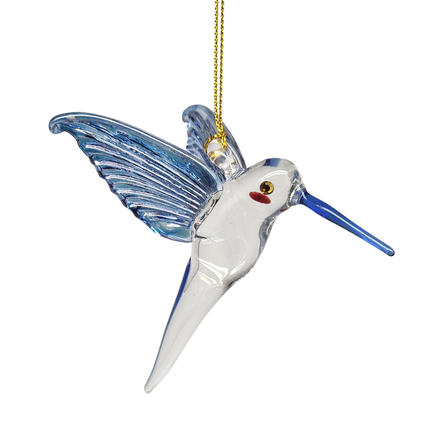 Feeding Hummingbird Glass Ornament - Blue Wings / Blue Tail / Blue Beak
