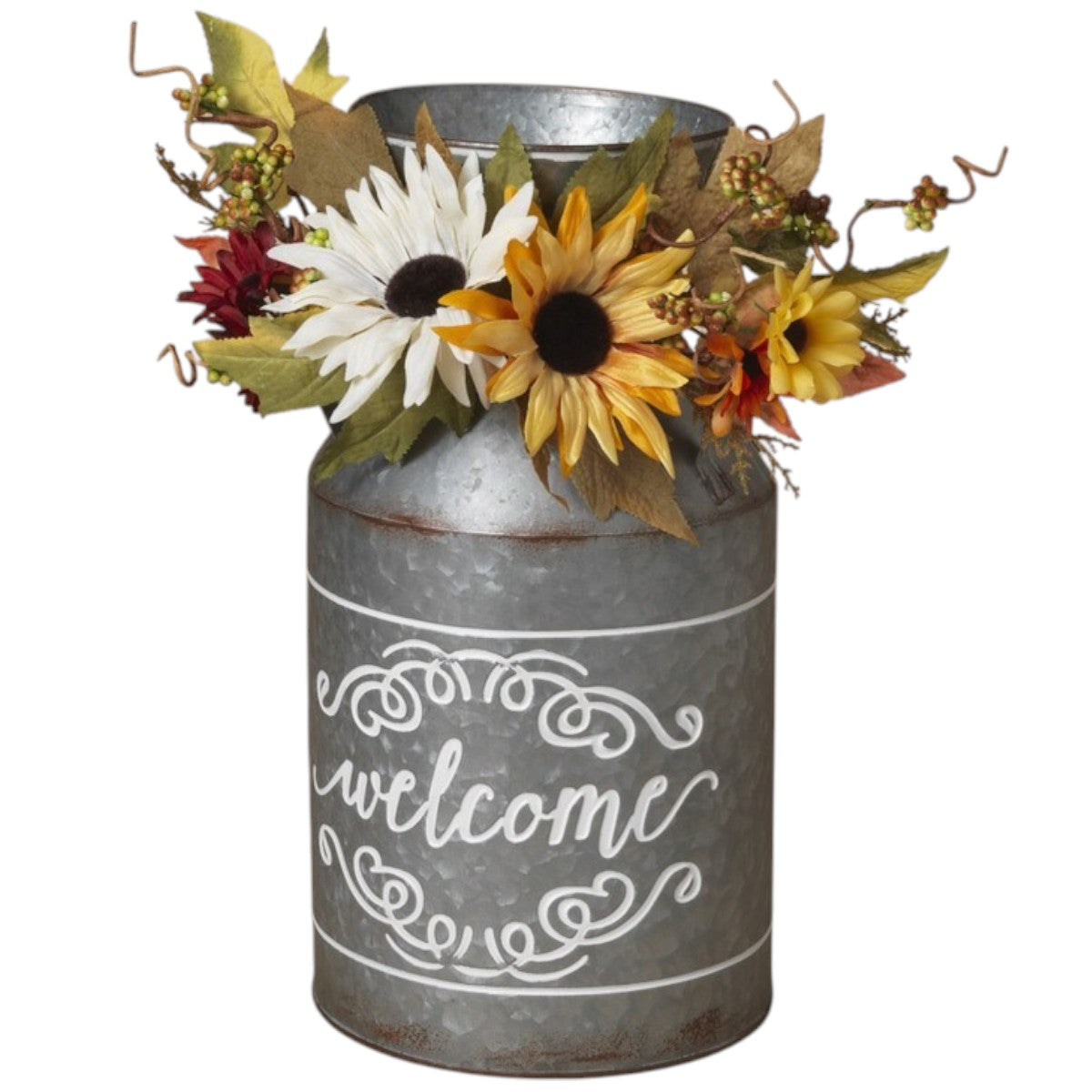 Metal Harvest Milk Can - Welcome