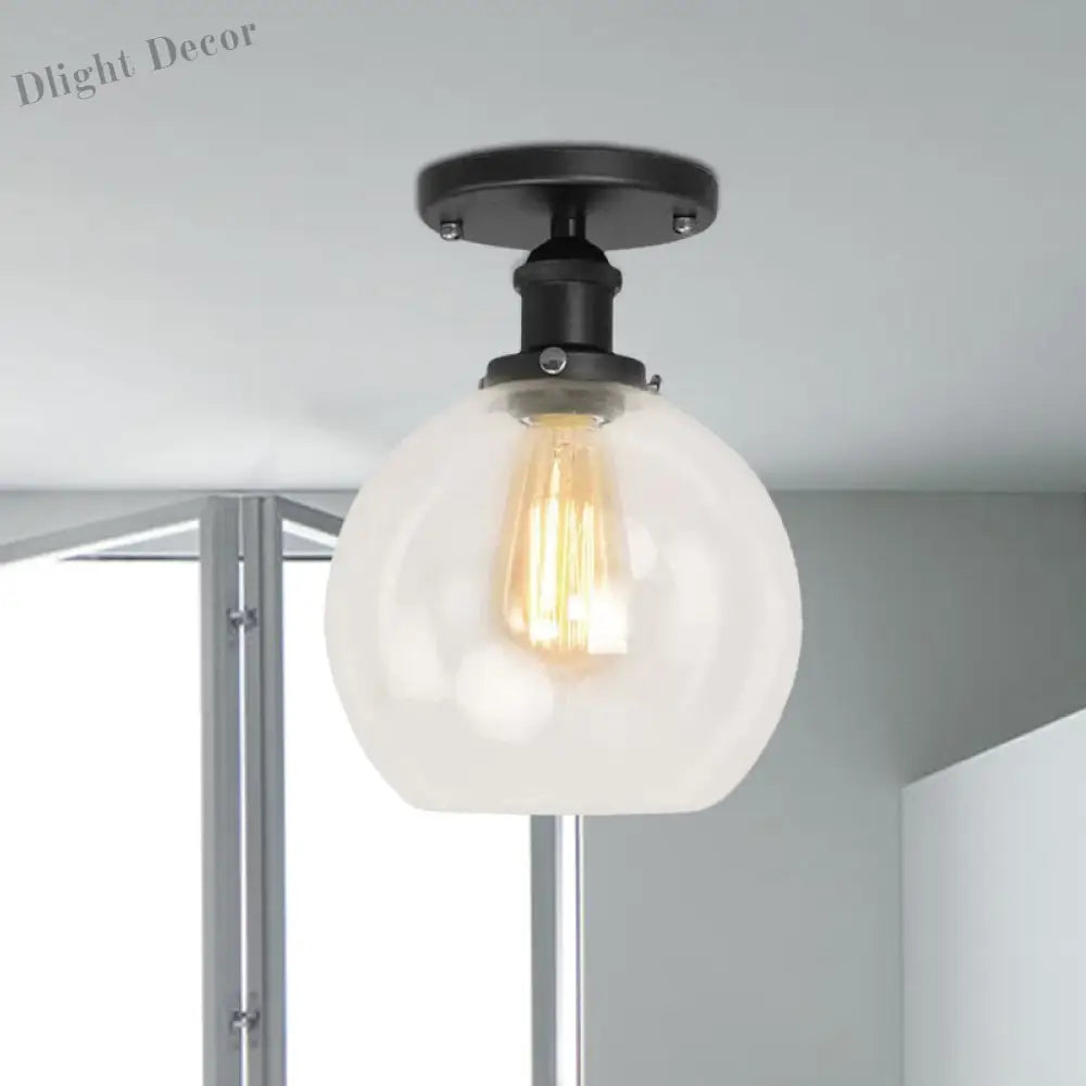 Naomi - Industrial Glass Globe Semi-Flush Mount Light