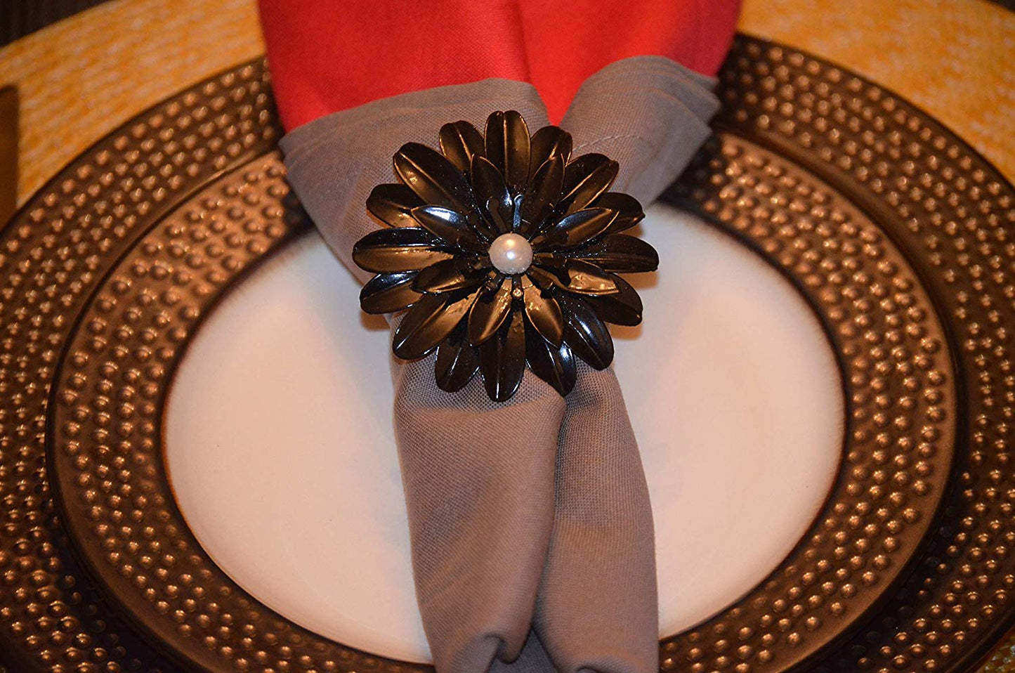 Vibhsa Black Floral Set of 4 Napkin Rings