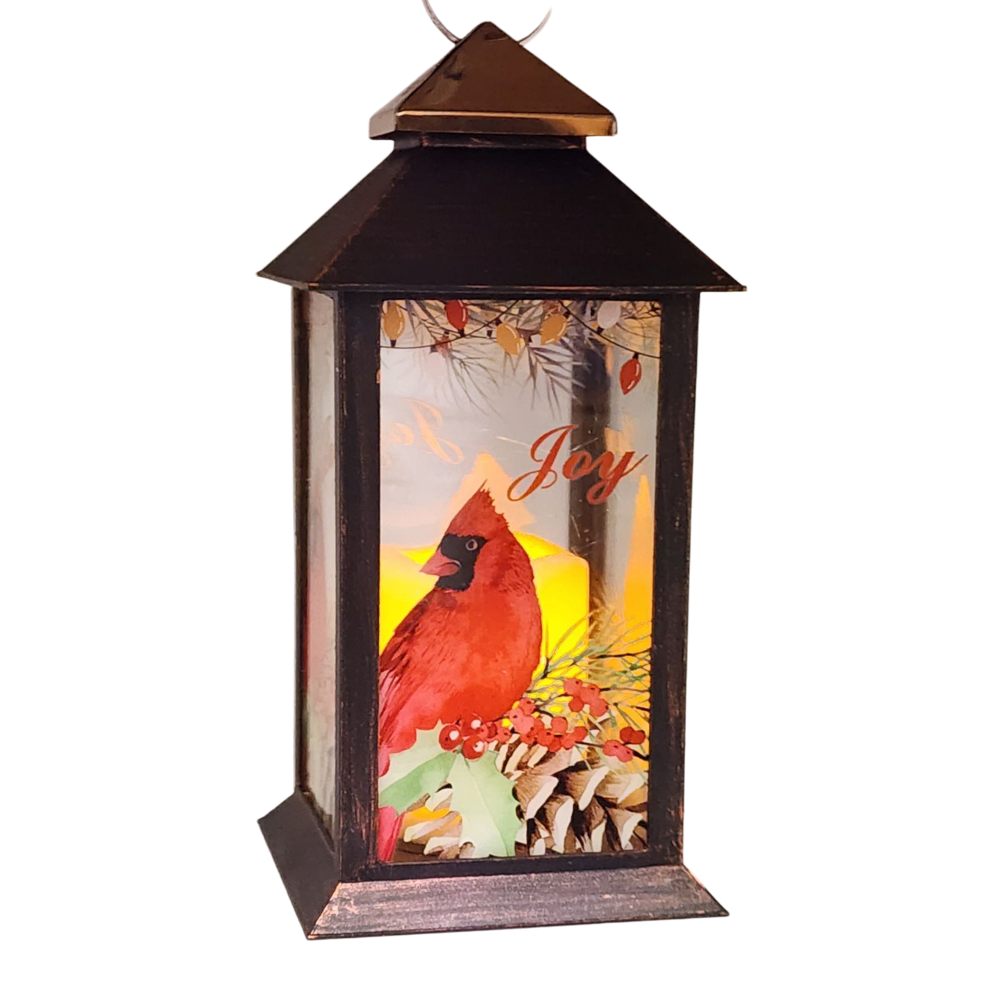 Christmas Cardinal Lantern with LED Candle - Joy