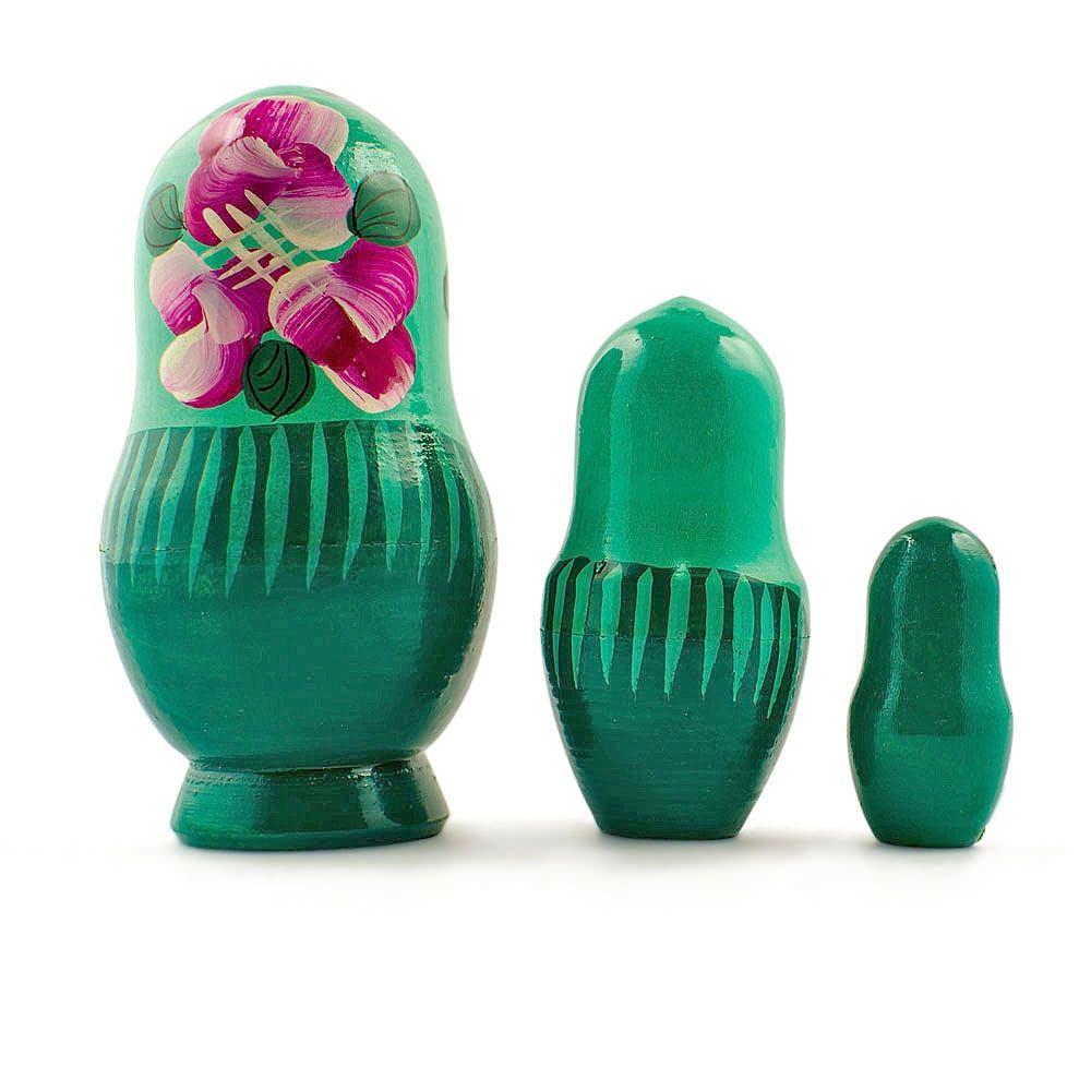 Set of 3 Deep Green Dress Wooden Nesting Dolls 3.5 Inches