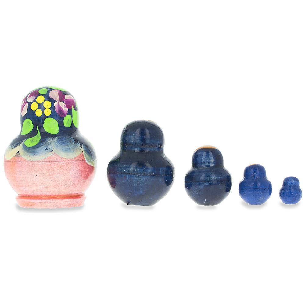 Set of 5 Miniature Blue Floral Nesting Dolls 1.75 Inches