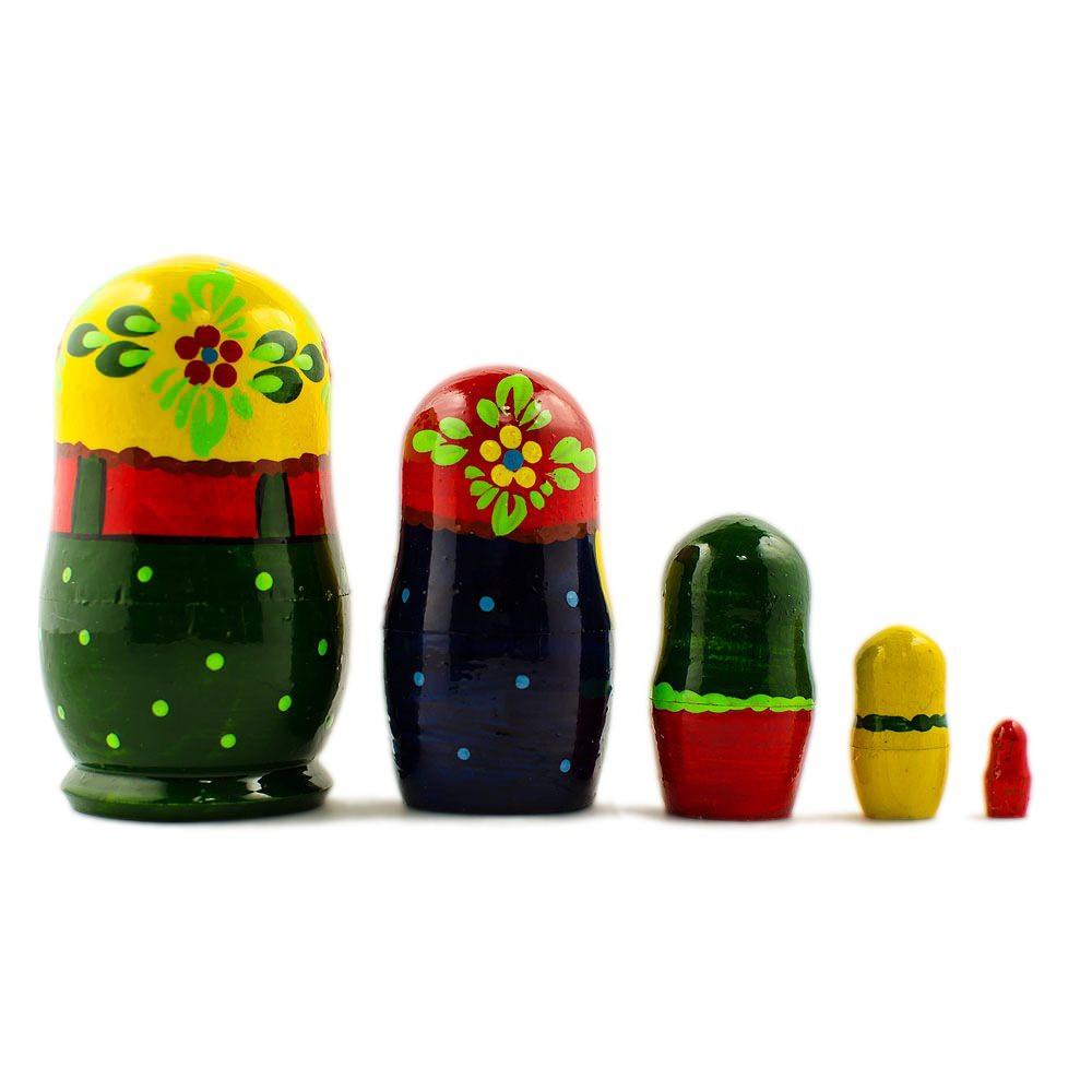 Set of 5 Yellow Scarf Nesting Dolls 4 Inches