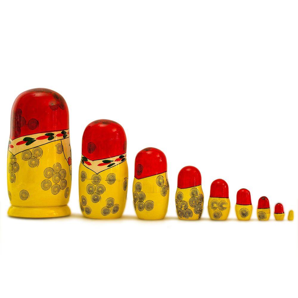 Set of 9 Traditional Semenov Wooden Nesting Dolls 10 Inches
