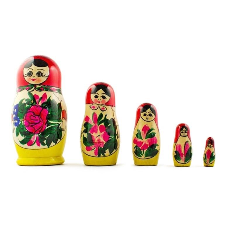 Set of 5 Unfinished Wooden Nesting Dolls with Paints DIY Craft Blanks for Painting 5.75 Inches
