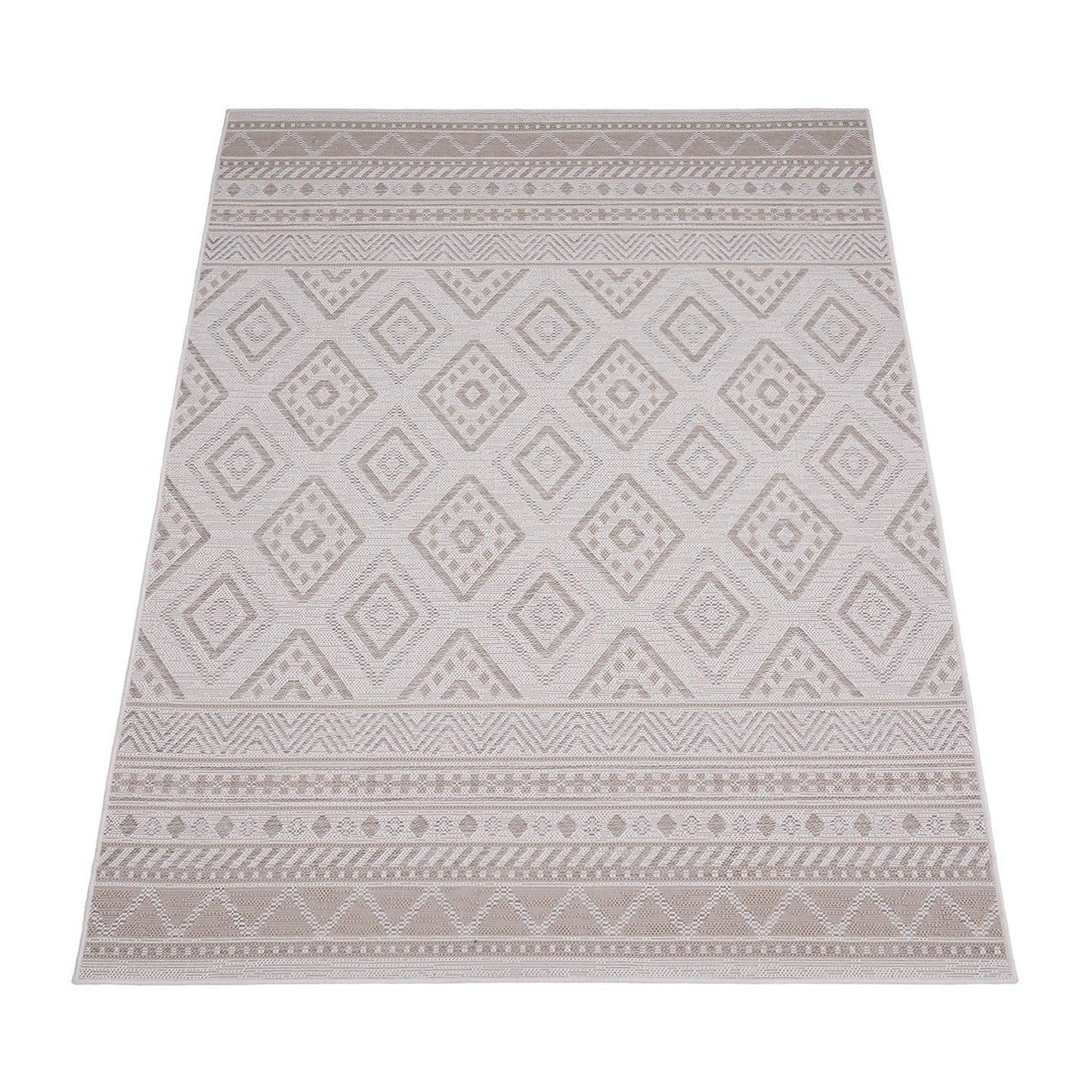 Outdoor Rug for Patio or Balcony Modern flatweave Boho Trellis in Cream Beige