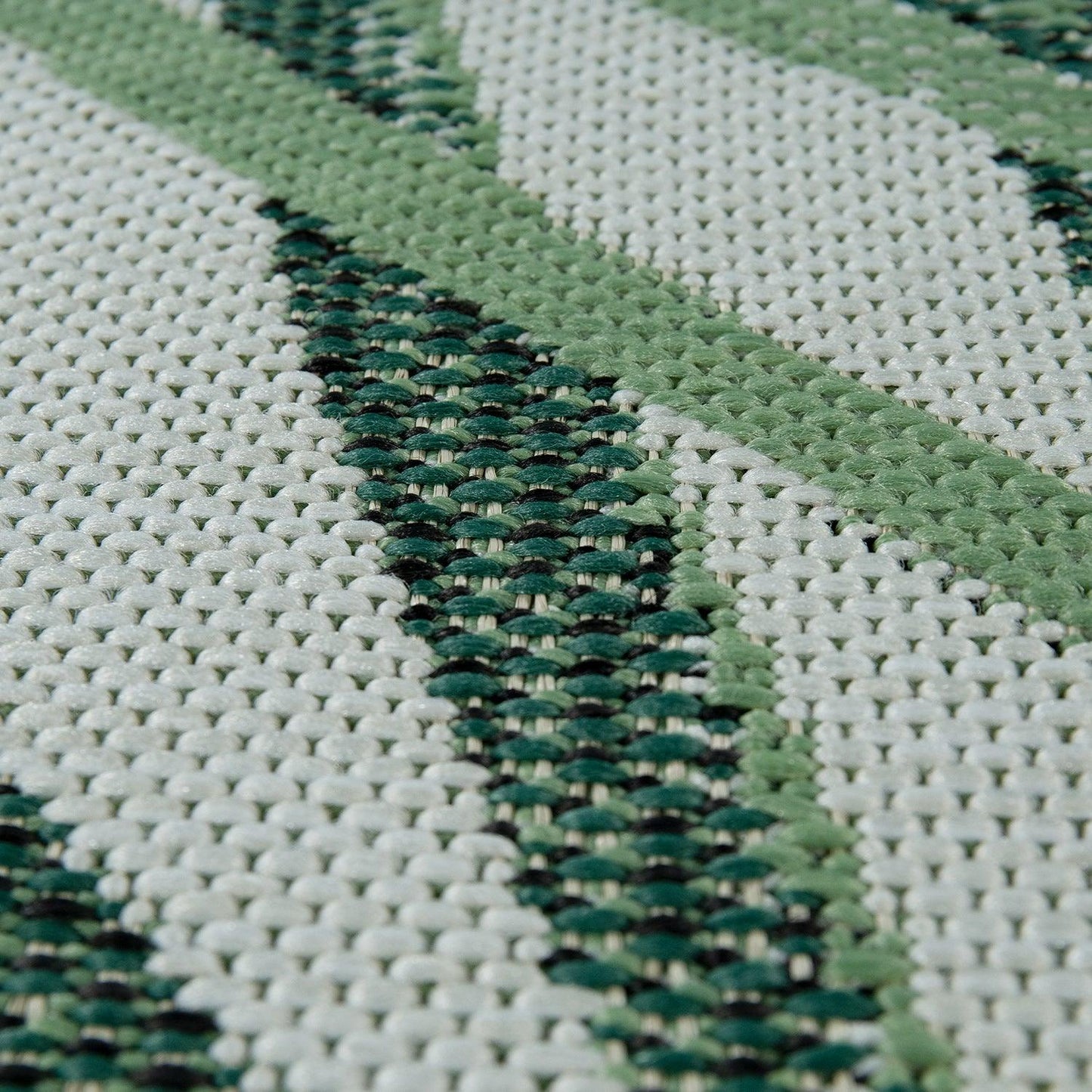 Outdoor Rug Green Beige with Palm Leaf Pattern for Patio Terrace Flat Weave