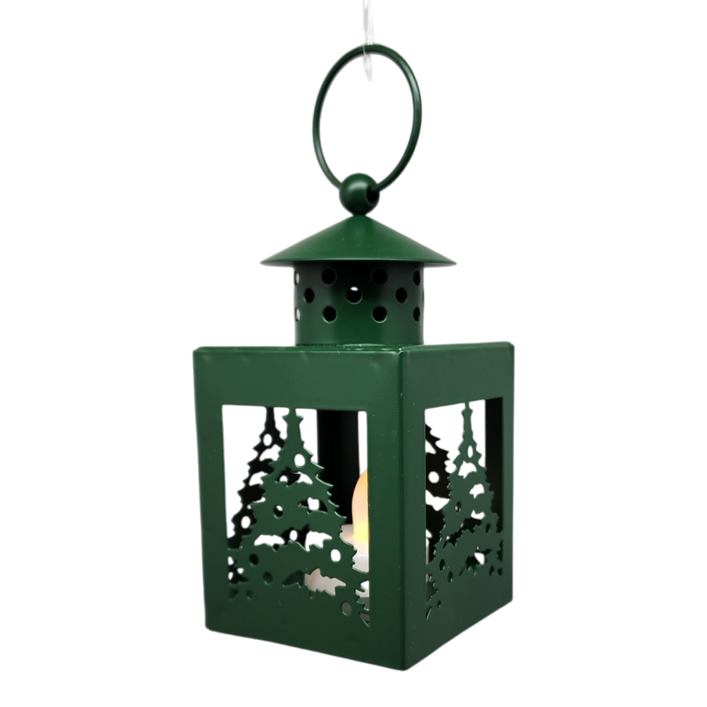 B/O Lighted Metal Holiday Lantern with LED Tealight - Green