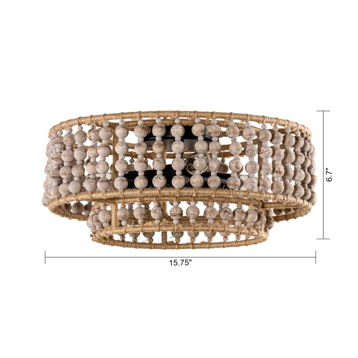 Farmhouse 3-Light Wood Beaded Flush Mount Ceiling Lights