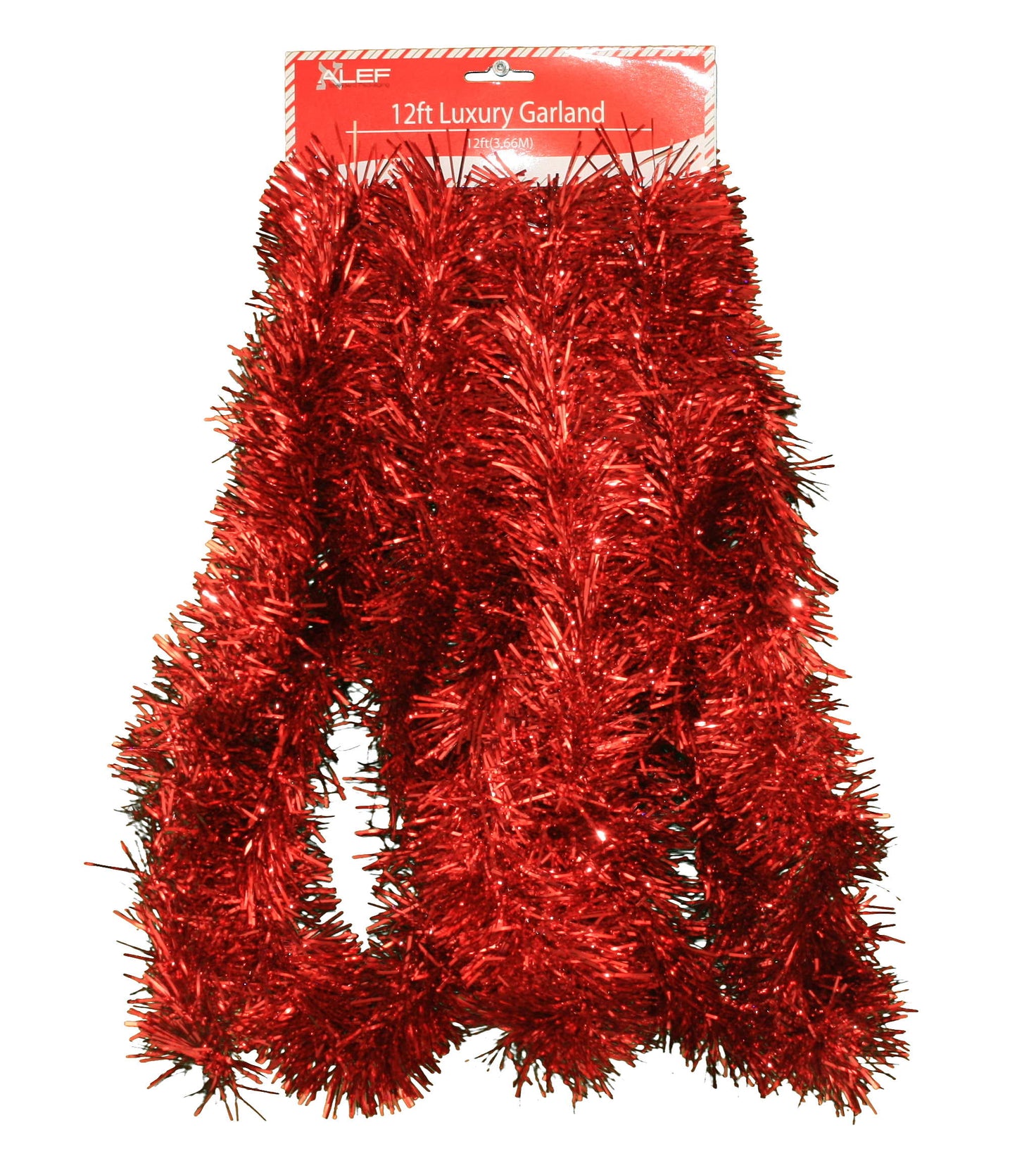 12 foot 5 Ply Holographic Tinsel Garland - Red