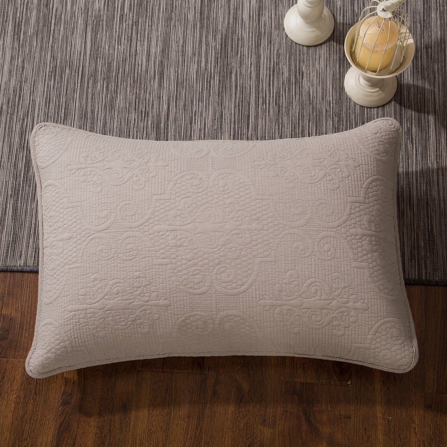 DaDa Bedding Taupe Beige Sand Dollar Floral Quilted Cotton Pillow Sham - 1-Piece (JHW585)