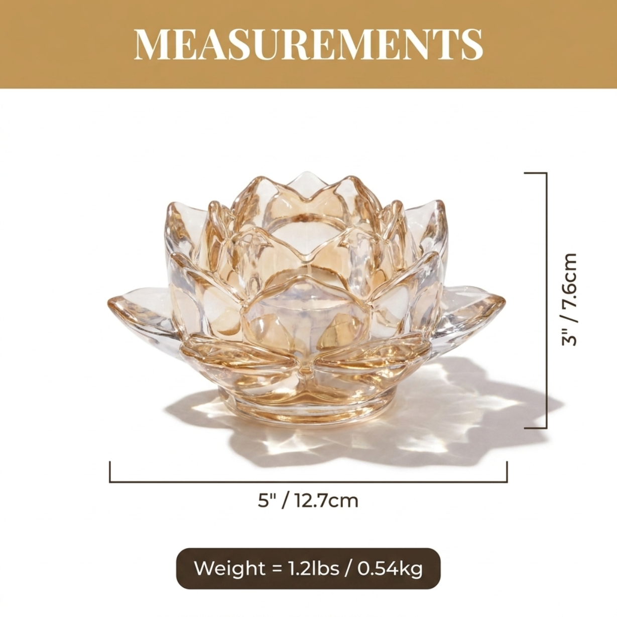 Floral Glass Candle Holder – Elegant Tea Light Holder with Gold Round Base