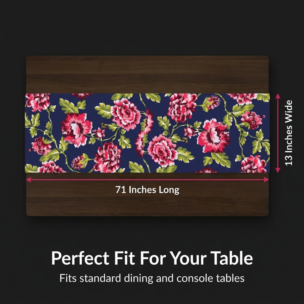 Blue Table Runner - Floral Polyester Indoor Outdoor Decorative Table Cloth