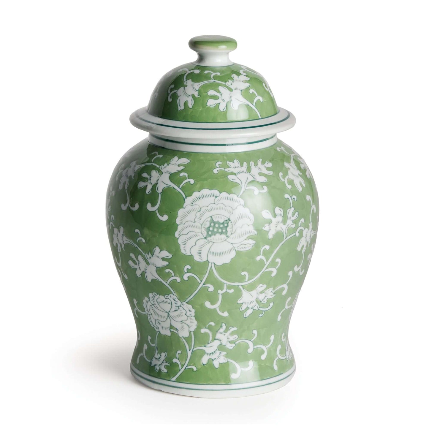 Porcelain Green Chinoiserie Lotus Ginger Jar with Lid