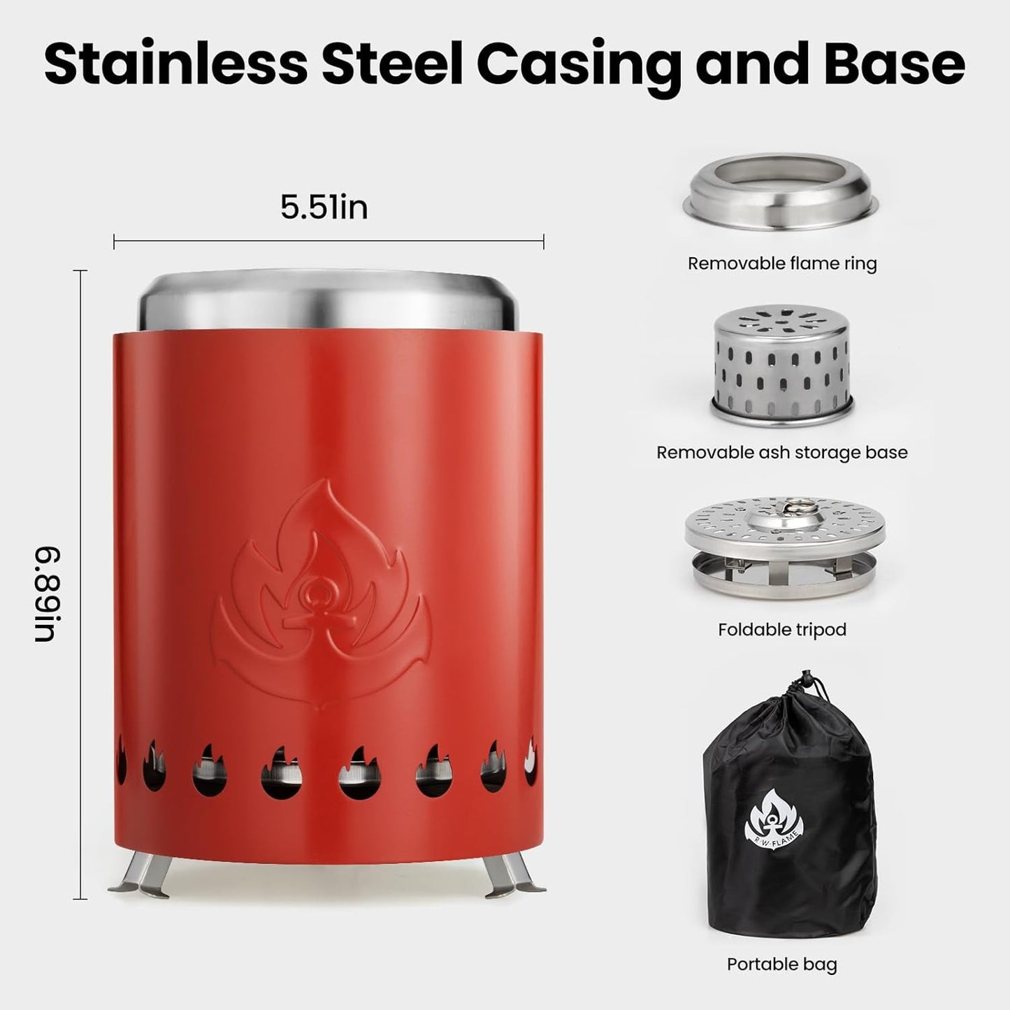 Portable Outdoor Fire Pit with Stand, Low Smoke Burning Tabletop Fire Pit Fuel