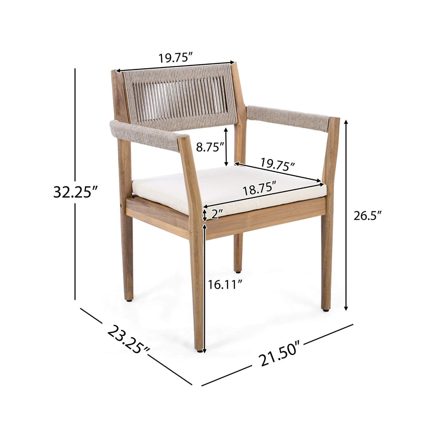 Premium 5-Piece Outdoor Acacia Wood Patio Furniture Set With Braided Dining Chairs, Cushions, And Dining Table (SAK26754)