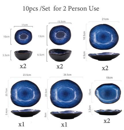 Blue European Porcelain Dinnerware Set (Plates and Bowls)