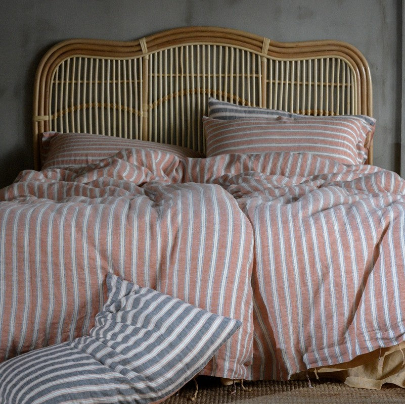 PeachPuff Vertical Stripes 100% Linen Duvet Cover Set