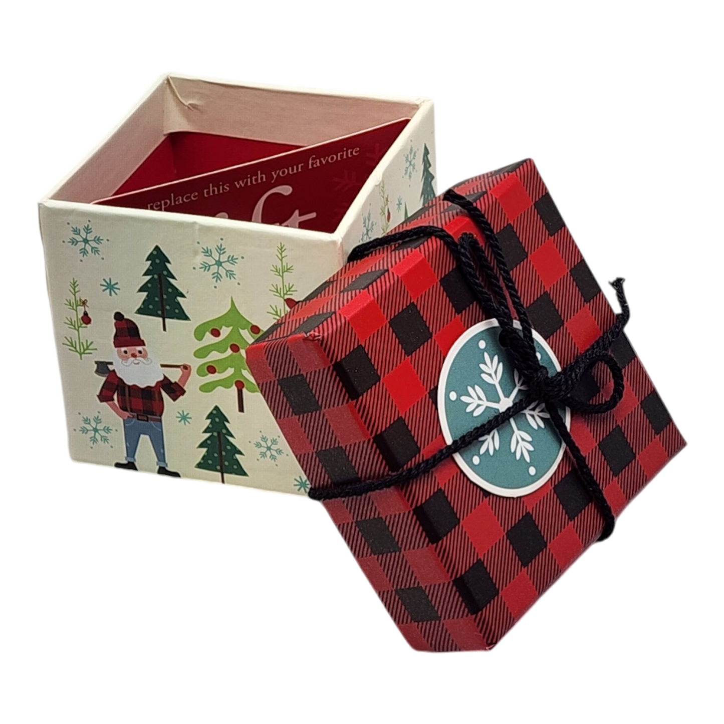 Gift Box Cube for Gift Cards - 3" x 3" - Woodland Santa
