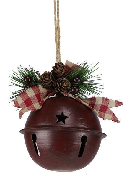Decorated Jingle Bell - 4.75 Inch - Burgundy