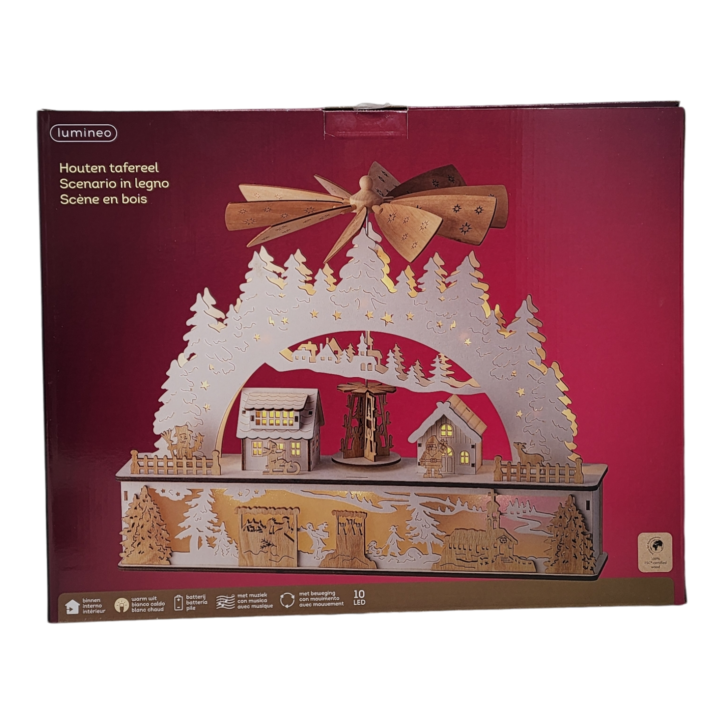 Lighted Wooden Village Scene - 18 inches wide