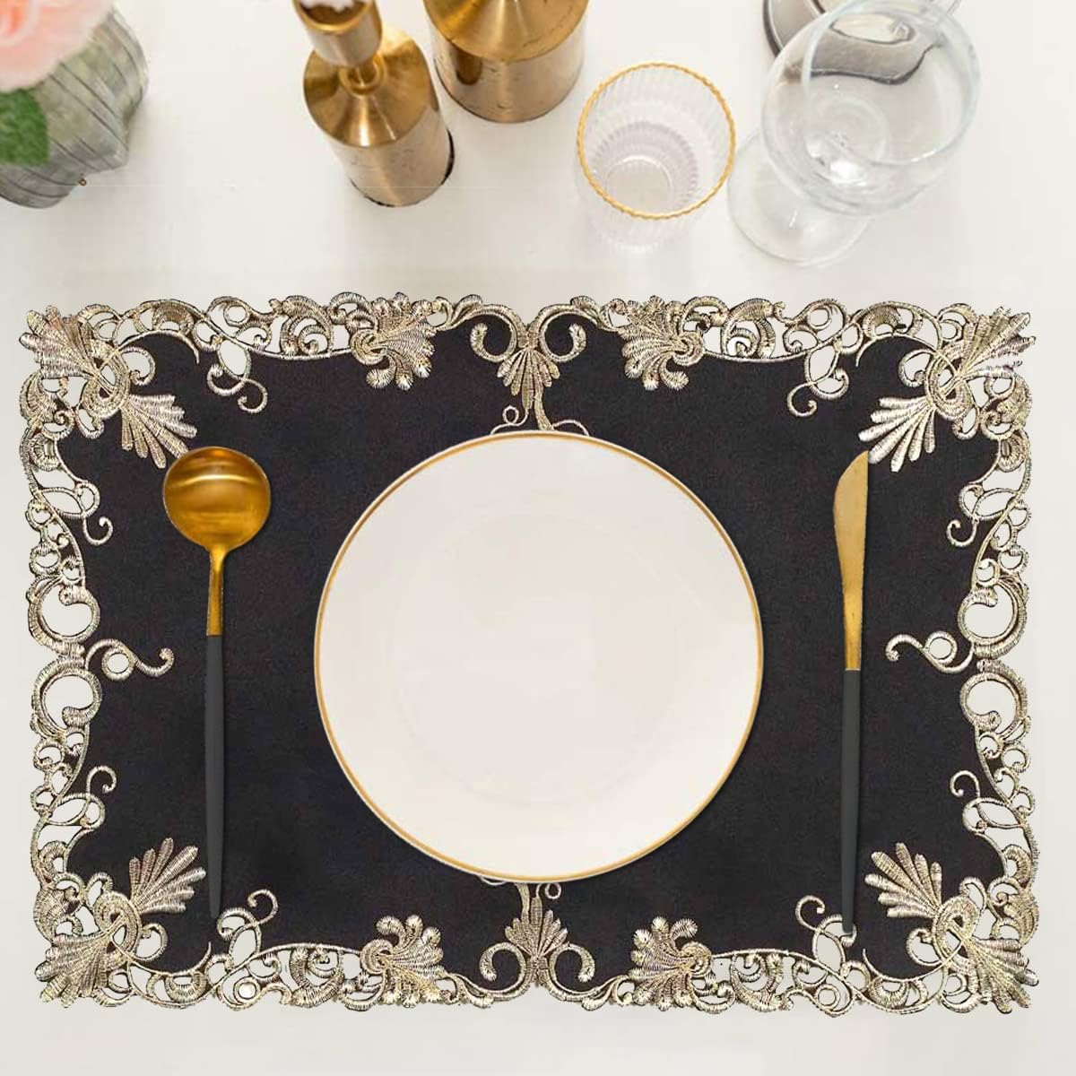 Black Gold Placemats – Rustic Table Placemats for Dining Table Decor