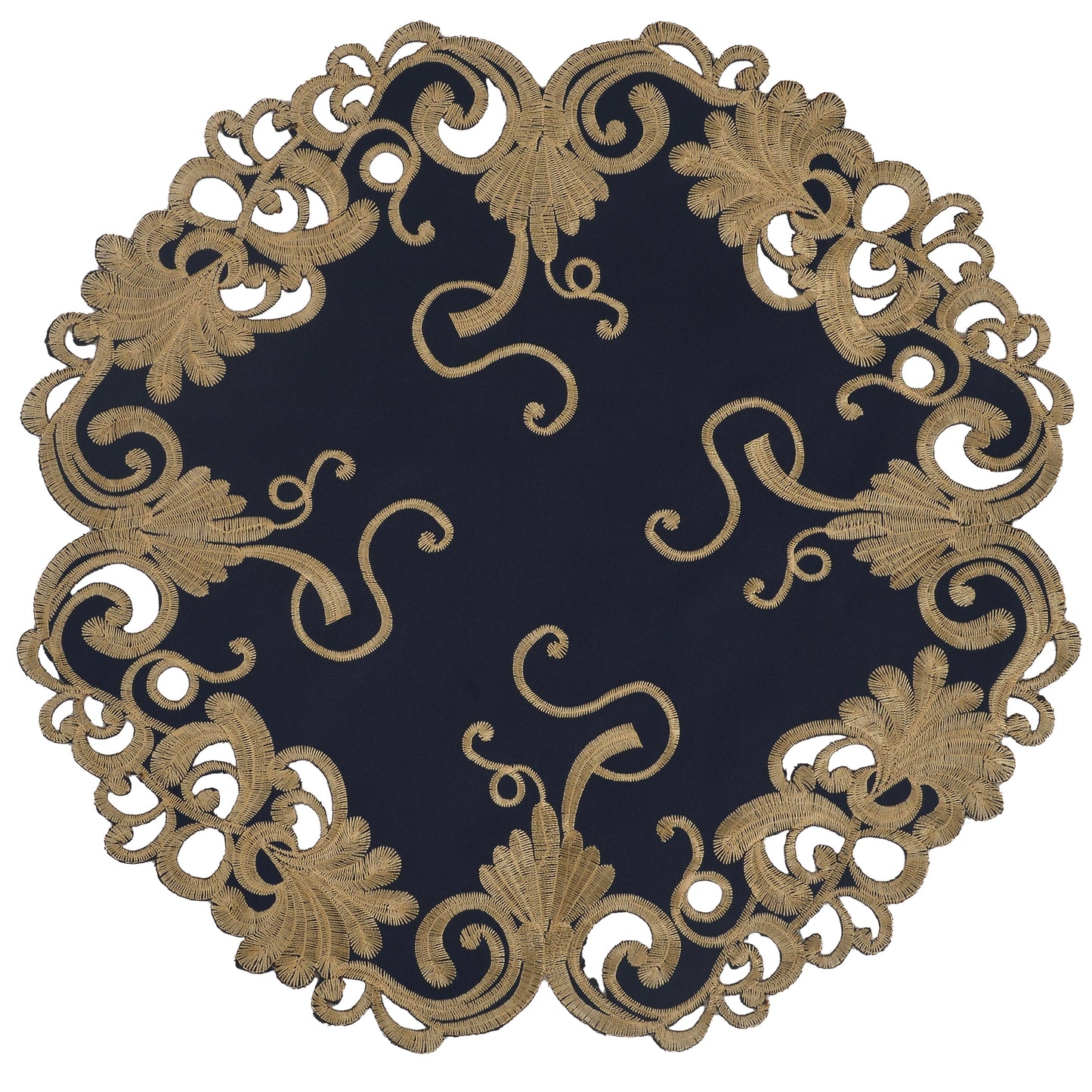 Round Placemats – Vintage Style Linen Doilies with Blue Lace Embroidery, 15 Inch