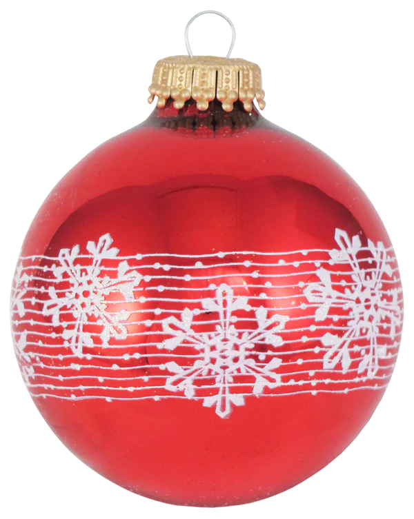 Christmas By Krebs 2 5/8 Glass Balls - Gold Caps - Glitter Band Snowflake - 4 Pack