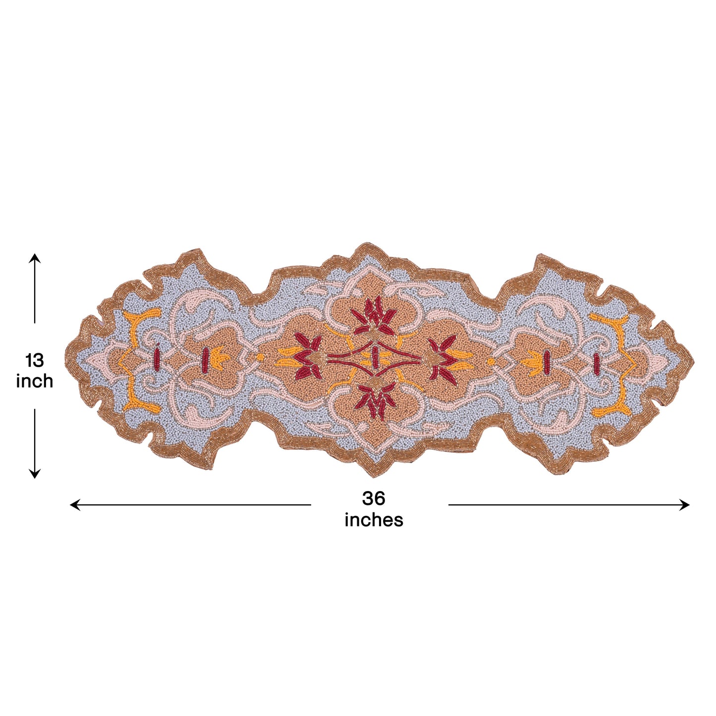 Beaded Table Runner - Embroidered Satin Fabric With Glass Bead Decor, Scratch Resistant
