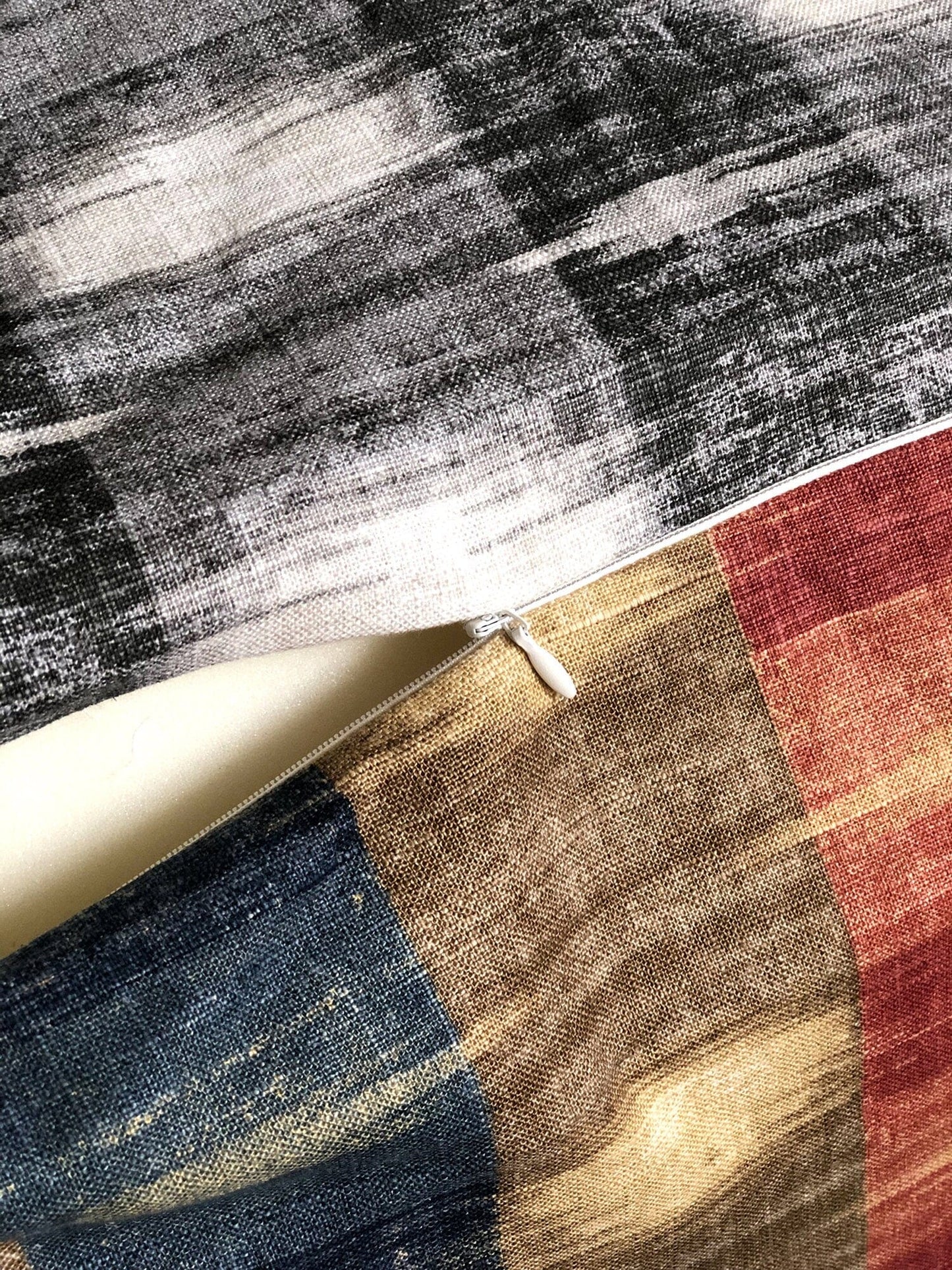 SALE Linen Plaid Check Bean Bag Pouf Cover, Ottoman Seat Cover