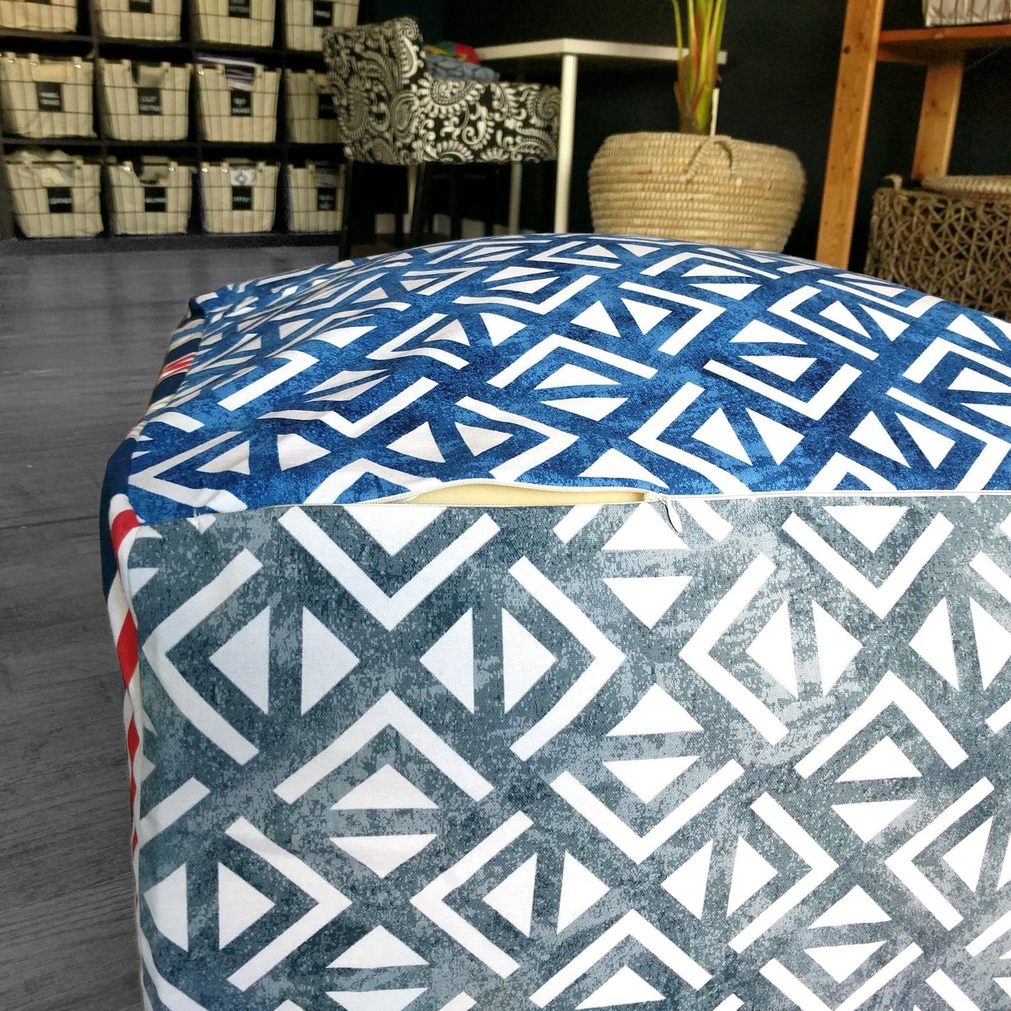 SALE Red White Blue Ottoman, Bean Bag Pouf Slip Cover