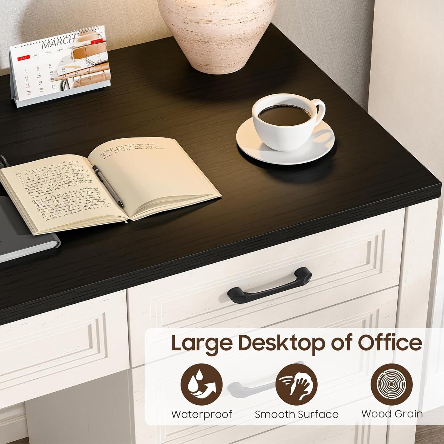 Rustic Farmhouse Executive Desk with Ample Storage Drawers