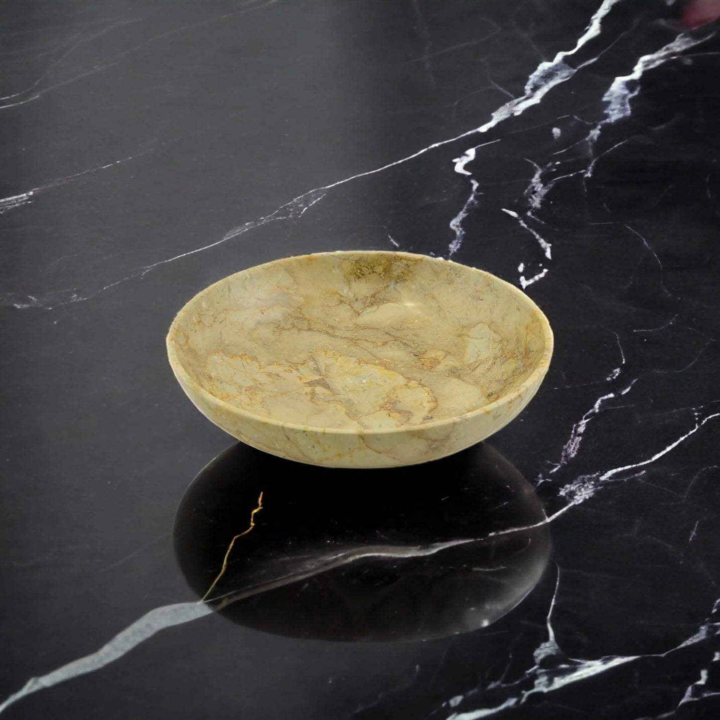 Sahara Beige Marble 8-inch Centerpiece Bowl for Dining Room Table