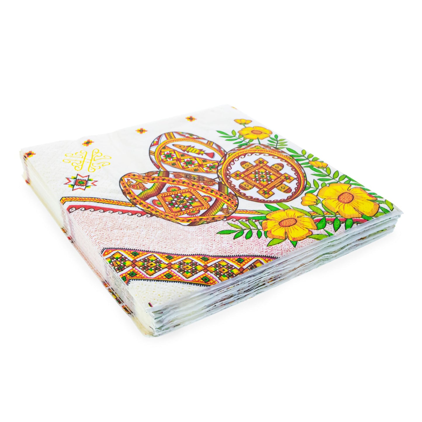 20 Pack of Ukrainian Paper Napkins 3-ply Easter Eggs Pysanky - Folded 6.5 x 6.5 Inches